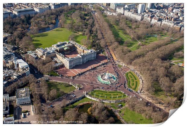 Helicopter view of Buckingham Palace Print by Kevin Allen