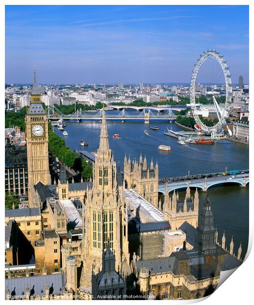 Big Ben,Westminster Bridge, Thames and London Eye, London, UK Print by Geraint Tellem ARPS