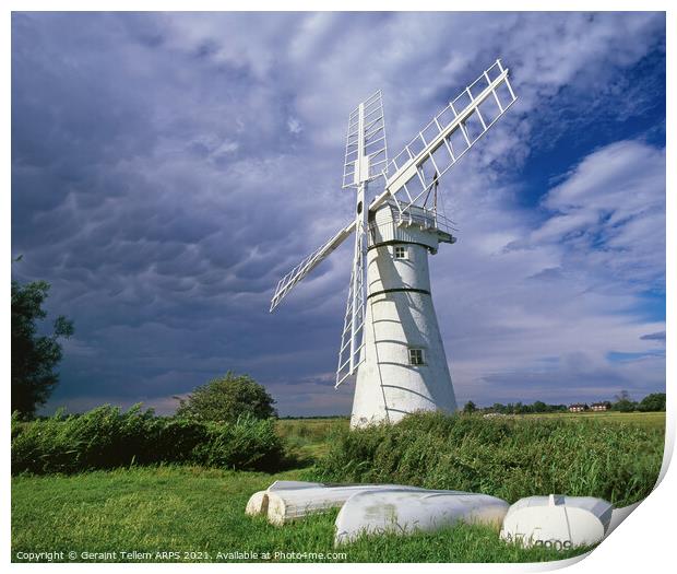 Thurne Mill and storm clouds, Norfolk Broads, England, UK Print by Geraint Tellem ARPS