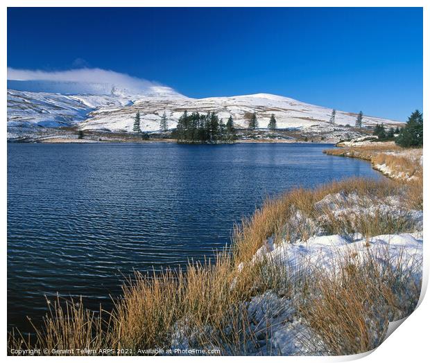 Beacons reservoir in winter, Brecon Beacons, Powys, Wales Print by Geraint Tellem ARPS