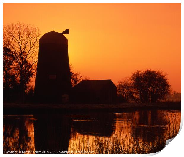 Disused windmill at sunrise, Norfolk Broads, England, UK Print by Geraint Tellem ARPS
