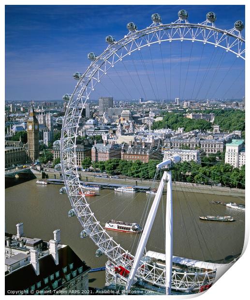 London Eye, Big Ben, Thames, London, UK Print by Geraint Tellem ARPS