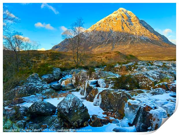 Buachaille Etive Mor and river Coupall in winter, Rannoch Moor, Highlands Scotland Print by Geraint Tellem ARPS