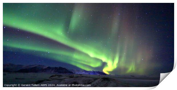 Aurora Borealis (Northern Lights) from Jokulsarlon Glacier, Southern Iceland Print by Geraint Tellem ARPS