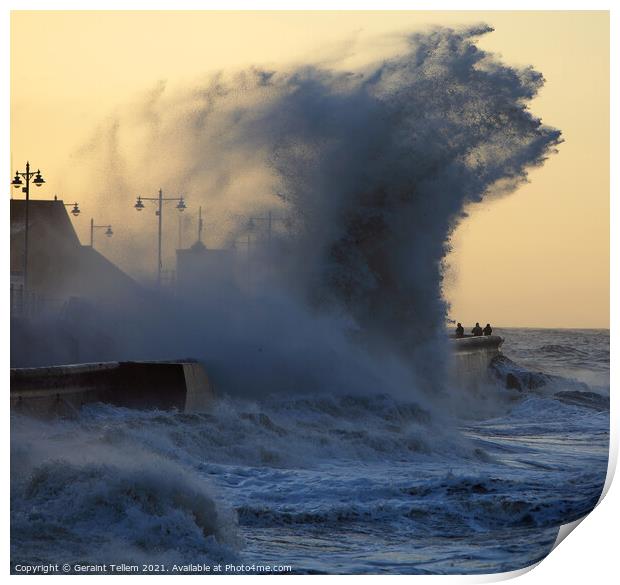 Storm wave, promenade, Porthcawl Pier, South Wales Print by Geraint Tellem ARPS