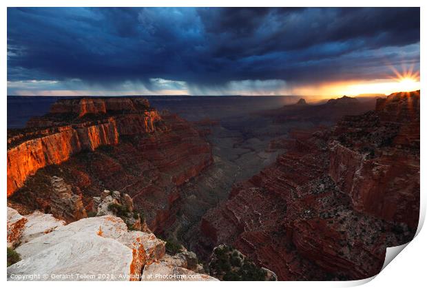 Thunderstorms over south rim, from Cape Royal, north rim, Grand Canyon, Arizona, USA Print by Geraint Tellem ARPS