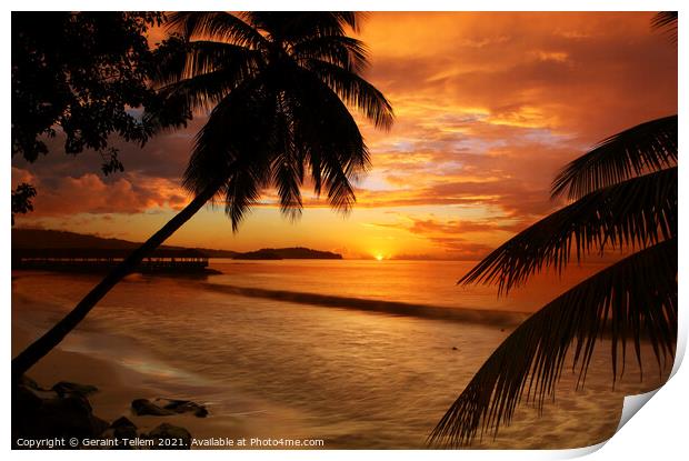 Sunset from Almond Morgan Bay resort, overlooking Choc Bay, near Castries, St Lucia, Caribbean Print by Geraint Tellem ARPS