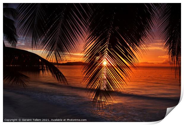 Sunset from Almond Morgan Bay resort, overlooking Choc Bay, near Castries, St Lucia, Caribbean Print by Geraint Tellem ARPS