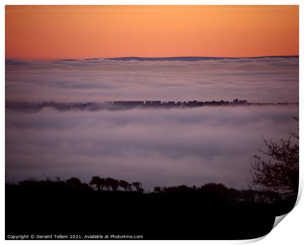 Cefn Cribwr in mist, Bridgend, South Wales, UK Print by Geraint Tellem ARPS