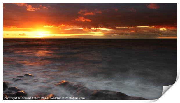 Sunset over The Atlantic Ocean and Lundy Island from Westward Ho!, Devon, England, UK Print by Geraint Tellem ARPS