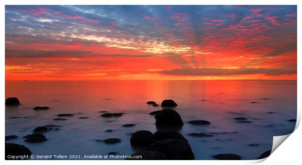 Midsummer sunset over The Wash, from Hunstanton beach, North Norfolk, England, UK Print by Geraint Tellem ARPS