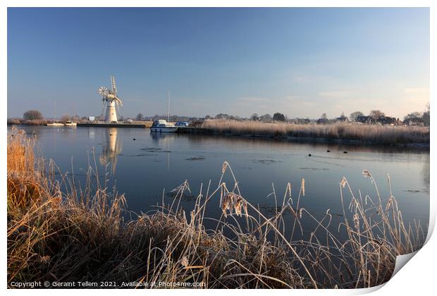 Thurne Mill and river Thurne, winter morning, Norfolk Broads, UK Print by Geraint Tellem ARPS