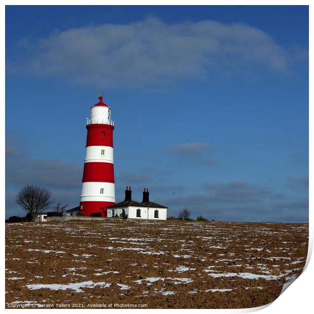 Happisburgh Lighthouse in winter, North Norfolk UK Print by Geraint Tellem ARPS