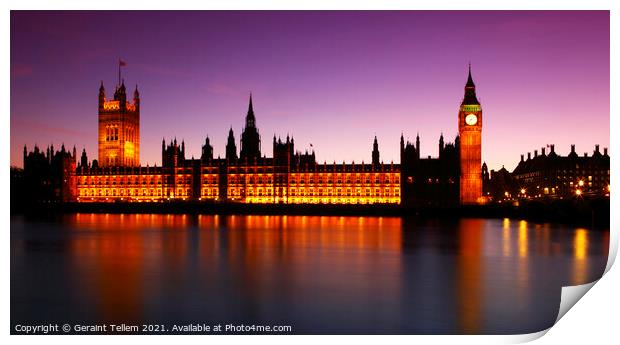 Houses of Parliament and River Thames at twilight, London, UK Print by Geraint Tellem ARPS