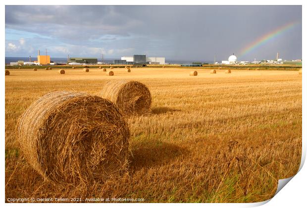 Hay Bales and Douneray Nuclear Power Station, Caithness, Scotland Print by Geraint Tellem ARPS