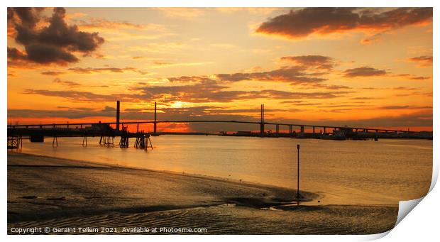 QEII Bridge (Dartford Crossing) and Thames estuary at sunset from Greenhithe, Kent, England, UK Print by Geraint Tellem ARPS
