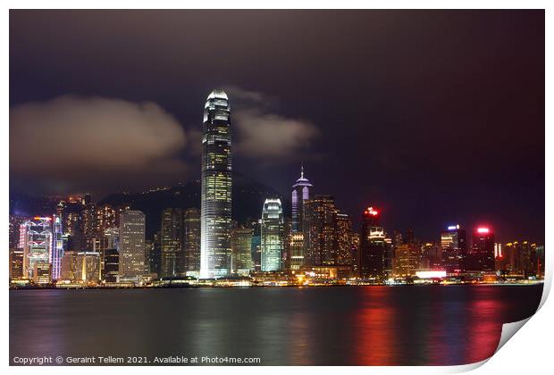 Hong Kong Island, Victoria Harbour waterfront including Two International Finance Centre Print by Geraint Tellem ARPS