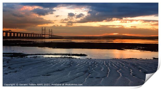 Prince of Wales Bridge and Severn estuary at sunset Print by Geraint Tellem ARPS