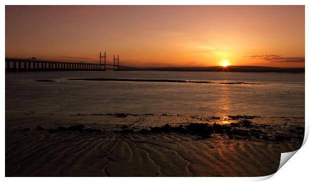 Severn Estuary and Prince of Wales Bridge at sunset, UK Print by Geraint Tellem ARPS