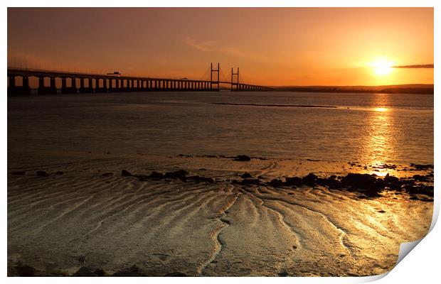 Severn Estuary and Prince of Wales Bridge at sunset, UK Print by Geraint Tellem ARPS