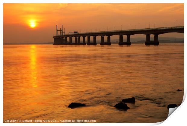 Prince of Wales Bridge and Welsh Coast from Severn Beach, South Gloucestershire, England, UK Print by Geraint Tellem ARPS