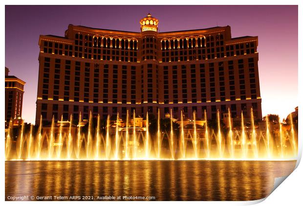 Fountains outside Bellagio Hotel, Las Vegas, Nevada, USA Print by Geraint Tellem ARPS