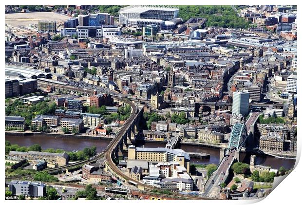 Newcastle and Gateshead Aerial view. Print by mick vardy