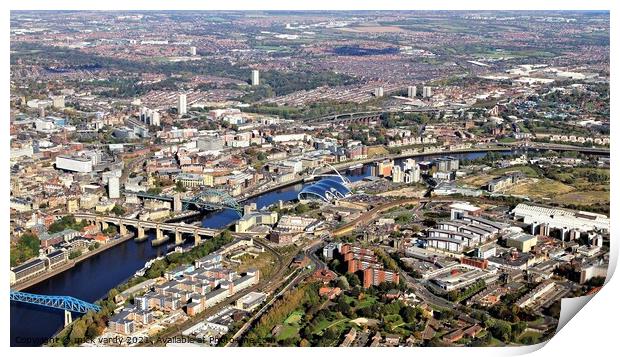 Aerial view of Newcastle and Gateshead. Print by mick vardy