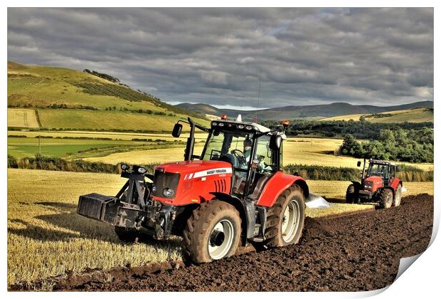 Ploughing in tandem Cheviot Hills Print by mick vardy