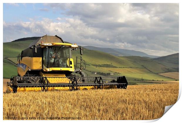 Harvesting barley in the Cheviot Hills. Print by mick vardy