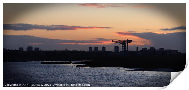 Finnieston Crane at Dawn Print by ANN RENFREW