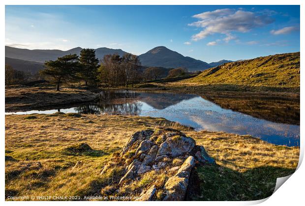 Kelly hall tarn at sunset in the lake district Cumbria 527 Print by PHILIP CHALK