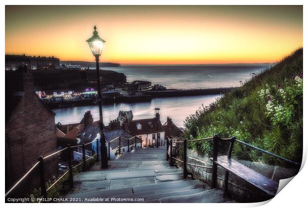  Whitby sunset on the 199 steps 542 Print by PHILIP CHALK