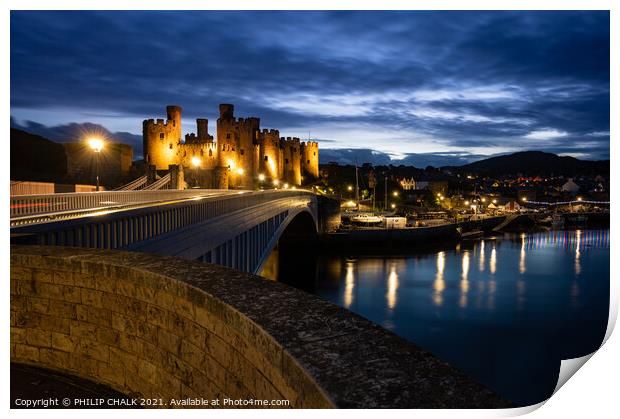 Conwy castle by night 620 Print by PHILIP CHALK