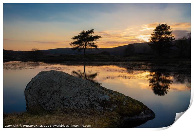Sunset over Kelly hall tarn in the lake district  635 Print by PHILIP CHALK