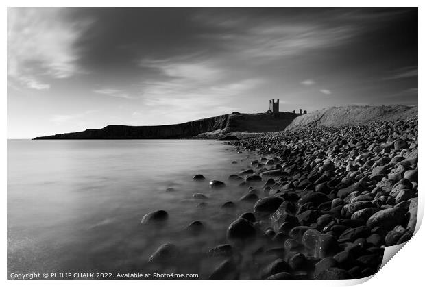 Dunstanburgh castle on the Northumberland coast black and white 734 Print by PHILIP CHALK