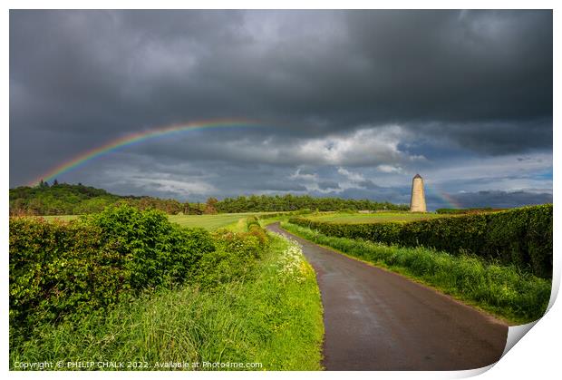 Rainbow over the Ducket BNB tower near Budle bay in Northumberland  738 Print by PHILIP CHALK