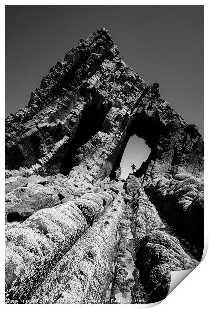 Black church rock bw 752 Devon coast  Print by PHILIP CHALK