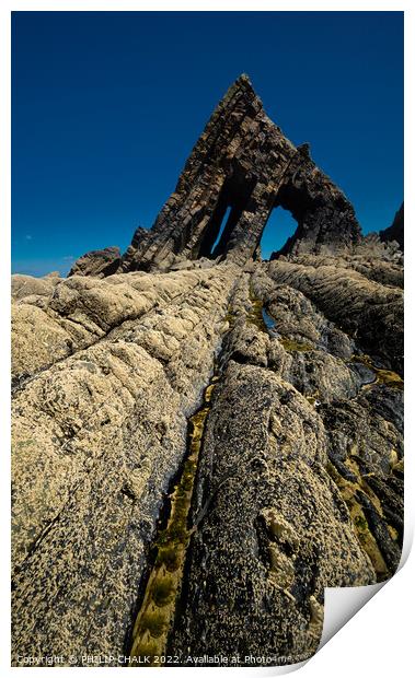 Black church rock  Devon coast 793 Print by PHILIP CHALK