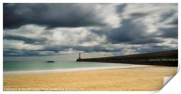 Storm clouds at Berwick on tweed lighthouse 805 Print by PHILIP CHALK