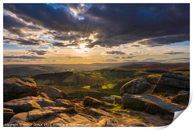Dramatic sunset from Stanage edge 821  Print by PHILIP CHALK
