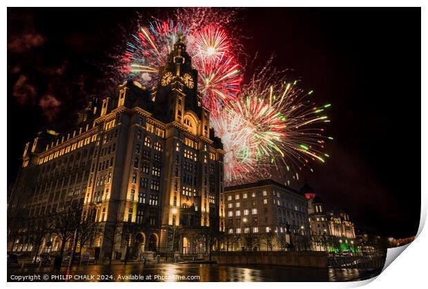 Liver building fireworks 1061 Print by PHILIP CHALK