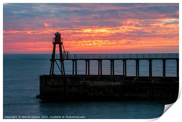 Whitby pier summer solstice sunrise 47 Print by PHILIP CHALK