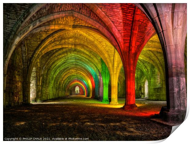 Fountains Abbey with lighting on 59 Print by PHILIP CHALK