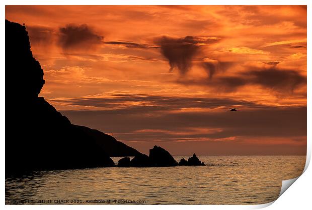 Sunset on the Pembrokeshire coastline near Trefin  Print by PHILIP CHALK