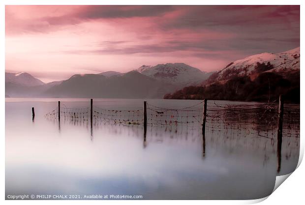 misty sunrise over Ullswater in the lake district 125 Print by PHILIP CHALK