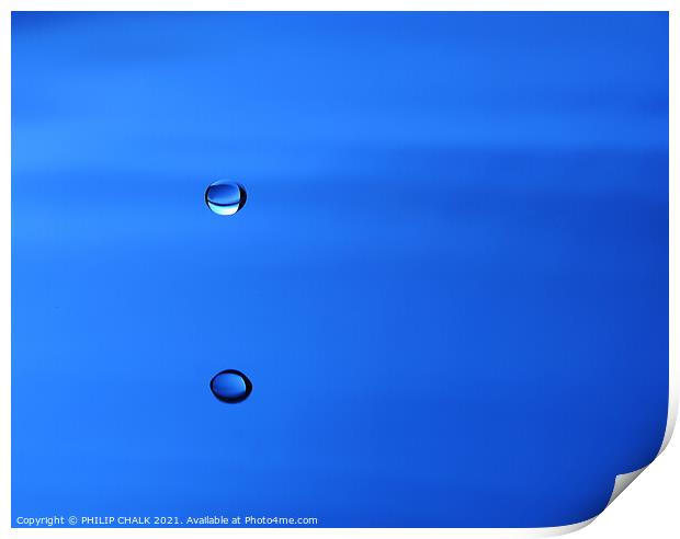 Single drop of blue water droplet  Print by PHILIP CHALK
