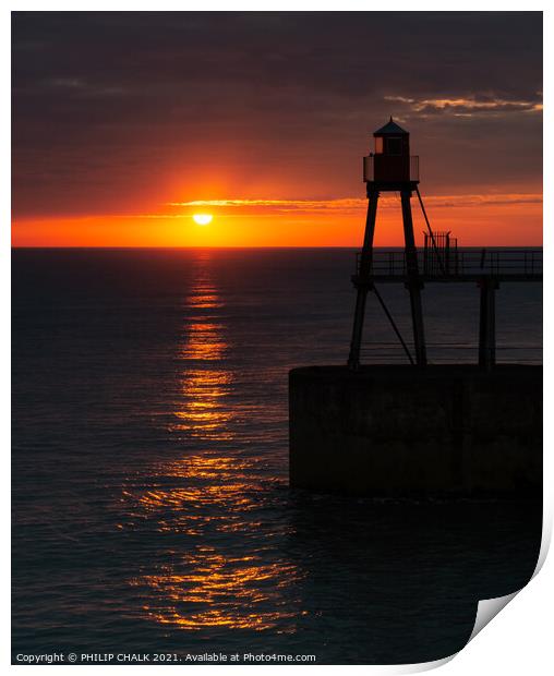 Whitby pier summer solstice sunrise 160 Print by PHILIP CHALK