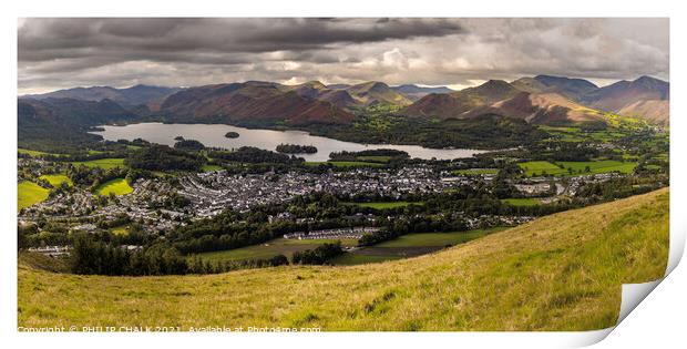 Keswick panorama with Derwent water and Cat bell's 219 Print by PHILIP CHALK