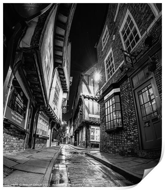 York shambles by night in monochrome 243 Print by PHILIP CHALK